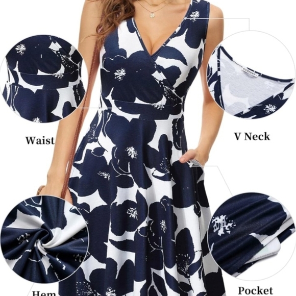 Guberry Dark Blue and White Floral Midi Dress - Picture 6 of 7